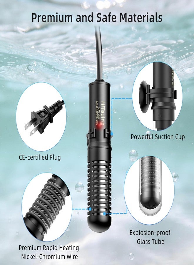 HiTauing Small Aquarium Heater 25W, Constant Temperature 78℉ Fish Tank Heater with Digital Thermometer, Submersible Betta/Turtle Tank Heater for Freshwater and Saltwater Tanks - Image 3